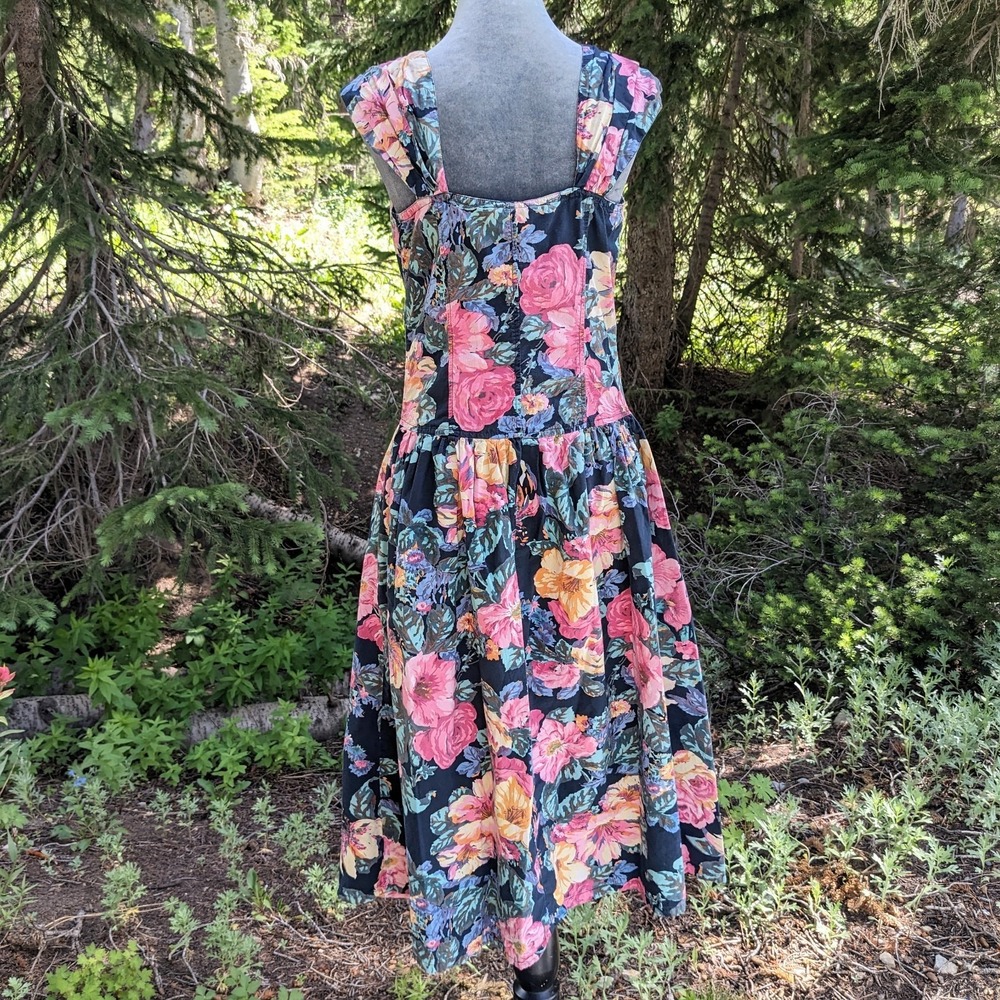 Vintage 90s Starina Floral Garden Dress M Cottagecore Button Front Corset Ruffle - Picture 6 of 15